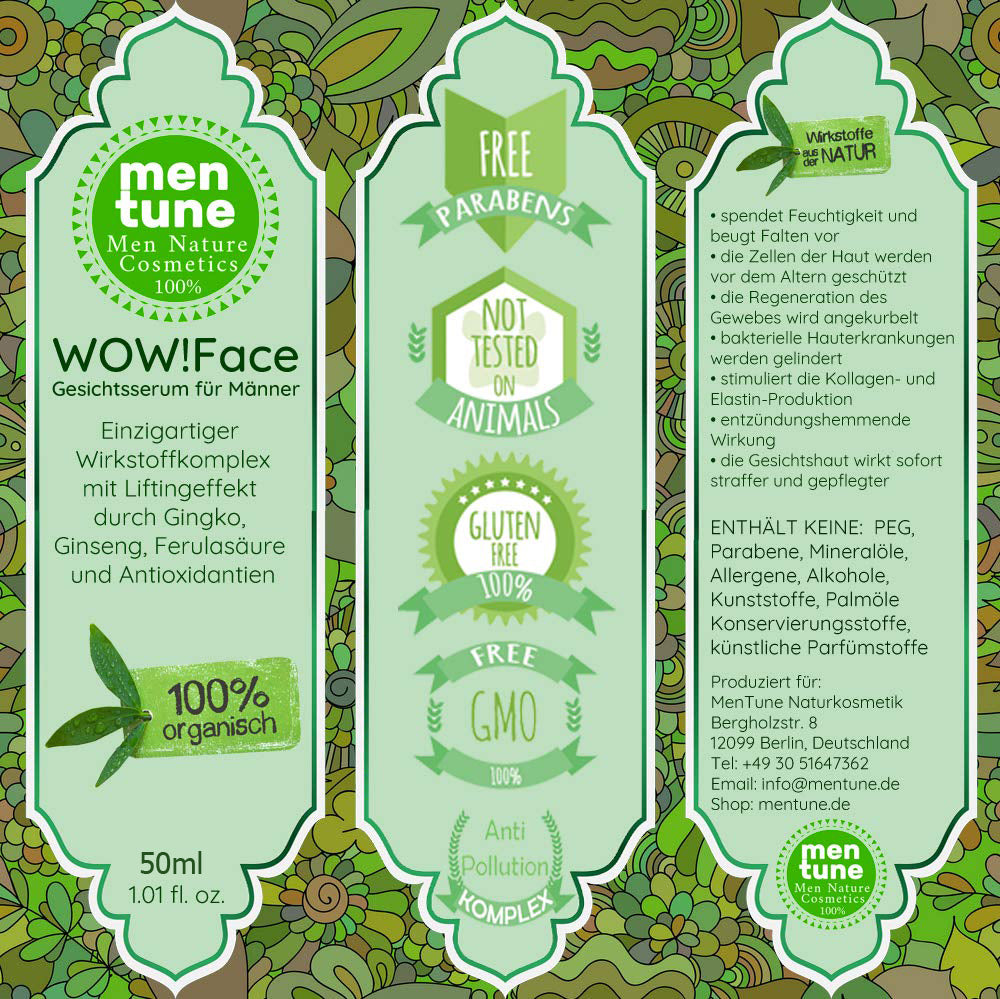 MenTune Wow!Face Gesichtscreme Falten-Stopp Feuchtigkeitspflege Gesichtscreme für Männer mit hochdosierter Anti-Aging-Wirkung sofortiger Anti-Falten-Effekt (1x 50 ml) WowFace