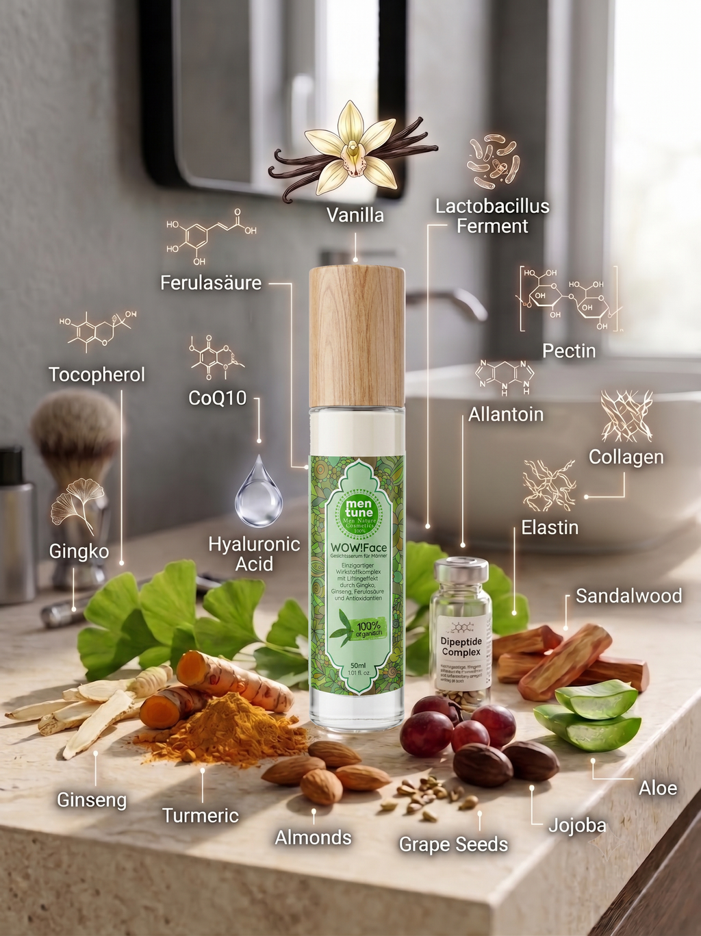 MenTune Wow!Face Gesichtscreme Falten-Stopp Feuchtigkeitspflege Gesichtscreme für Männer mit hochdosierter Anti-Aging-Wirkung sofortiger Anti-Falten-Effekt (1x 50 ml) WowFace