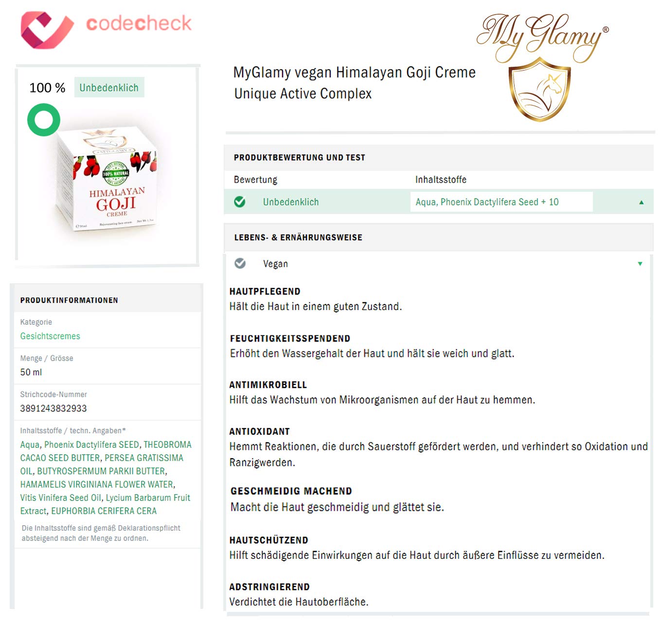 MyGlamy LUXUS Himalaya Bio GOJI BEEREN ANTIOXIDATINEN HYALURONSÄURE Superfood Gesichtscreme 50 ml