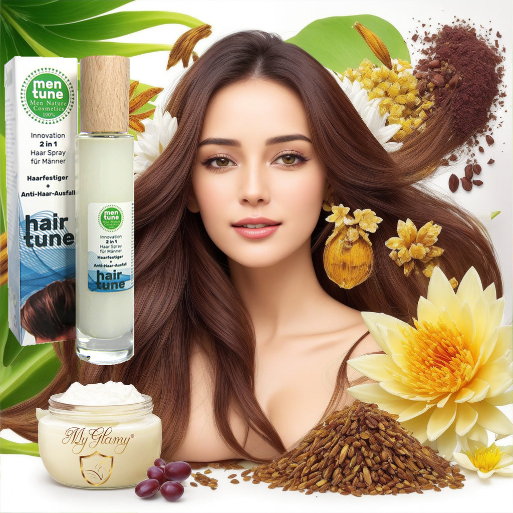 Haarspray anti-Ausfall + Wachstum mit Rosmarin Kamille Ingwer Sandelholz Brennnessel Rizinus Vitamin B3 B5 E
