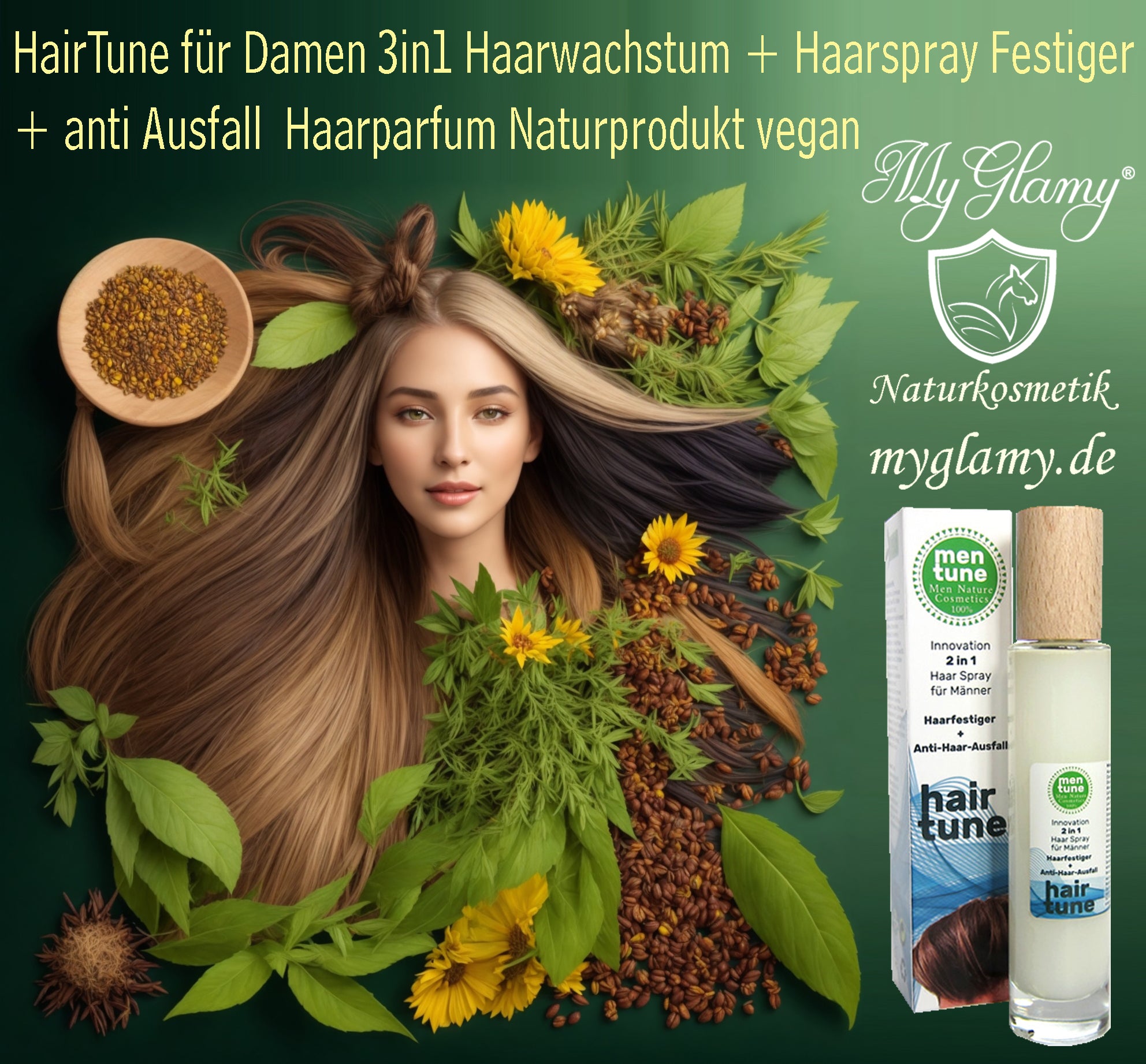 Haarspray anti-Ausfall + Wachstum mit Rosmarin Kamille Ingwer Sandelholz Brennnessel Rizinus Vitamin B3 B5 E