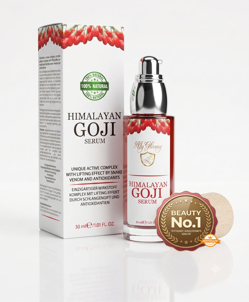 SET GOJI-BEEREN Serum + Gesichtscreme Vegan Hyaluronsäure 100% Naturkosmetik Anti Age Hautpflege (30ml+ 50ml)