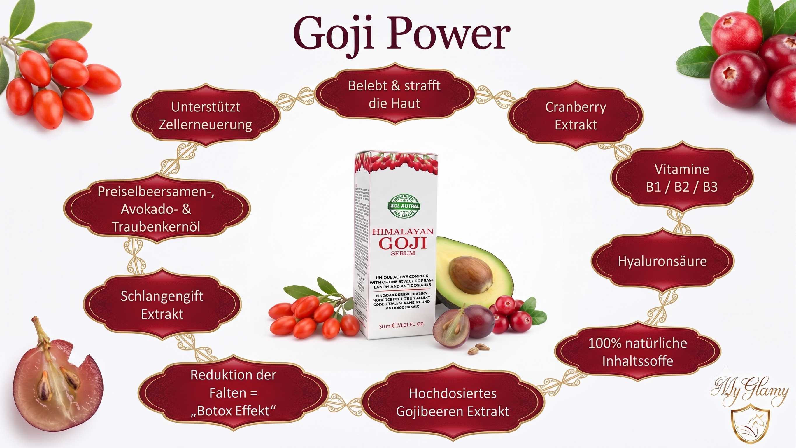 SET GOJI-BEEREN Serum + Gesichtscreme Vegan Hyaluronsäure 100% Naturkosmetik Anti Age Hautpflege (30ml+ 50ml)