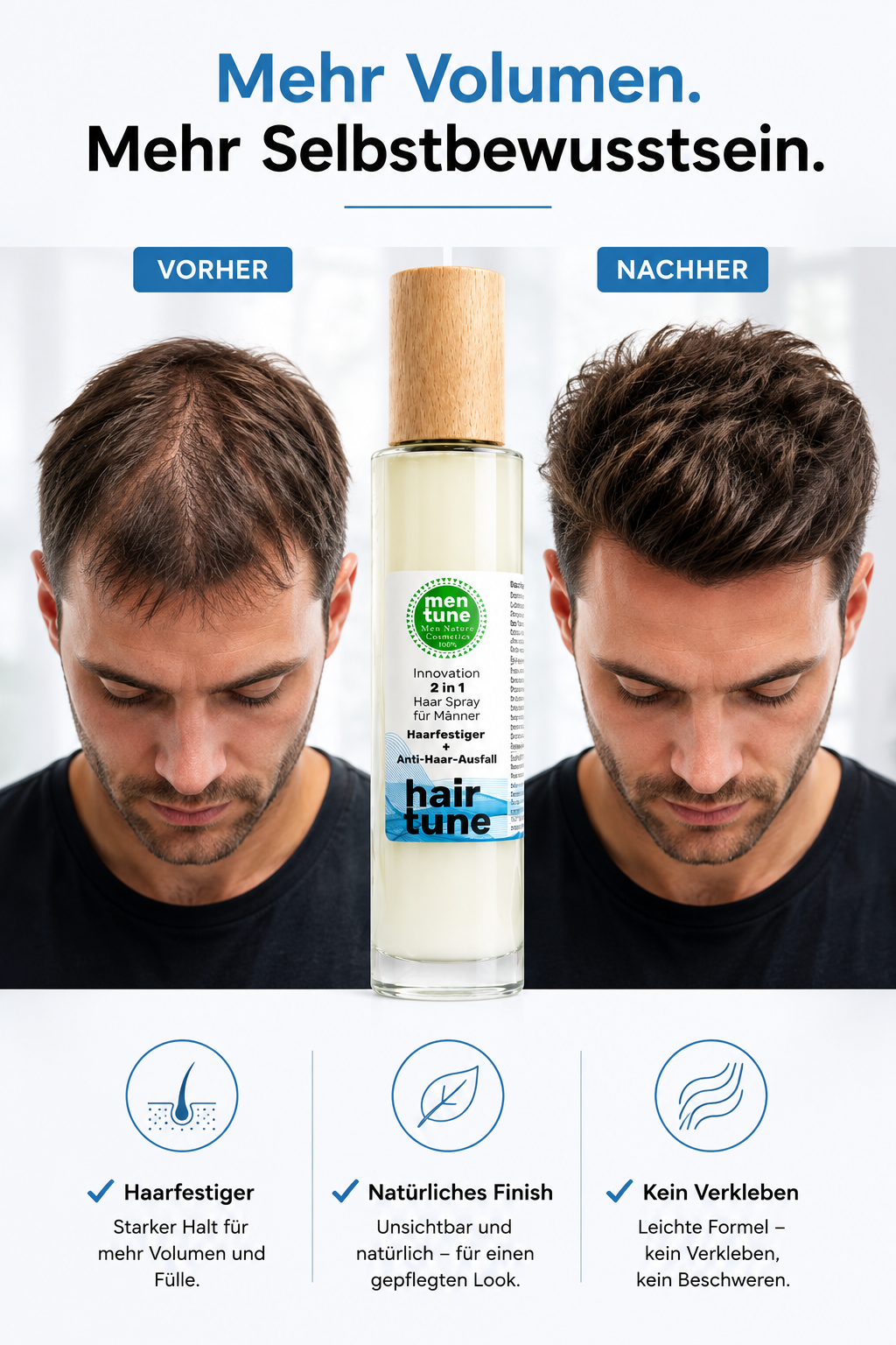 Haarspray anti-Ausfall + Wachstum mit Rosmarin Kamille Ingwer Sandelholz Brennnessel Rizinus Vitamin B3 B5 E