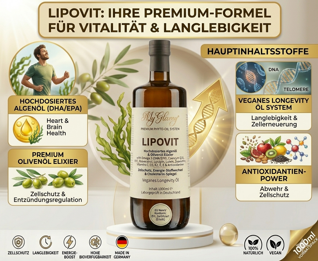 Lipovit Premium Phyto-Oil System LONGEVITY Öl Algenöl + Olivenöl Elixier Omega3