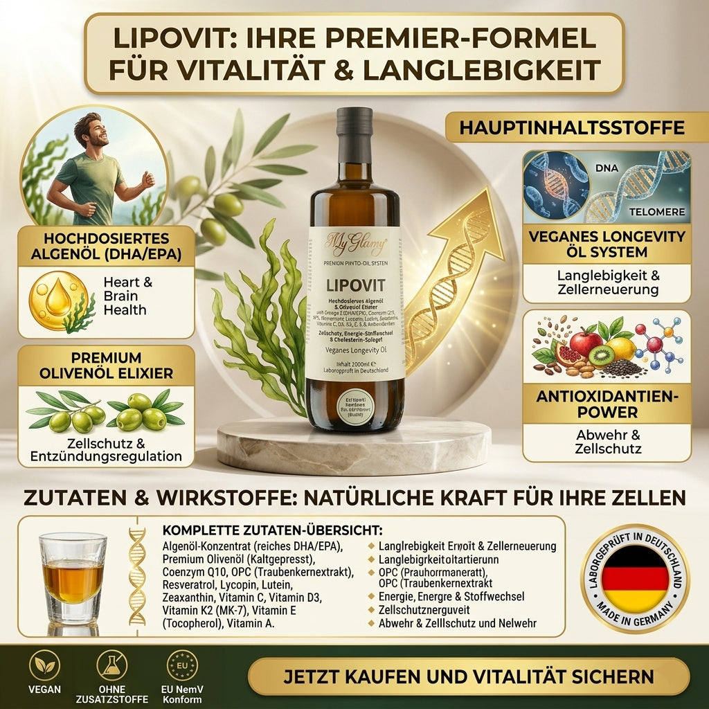 Lipovit Premium Phyto-Oil System LONGEVITY Öl Algenöl + Olivenöl Elixier Omega3