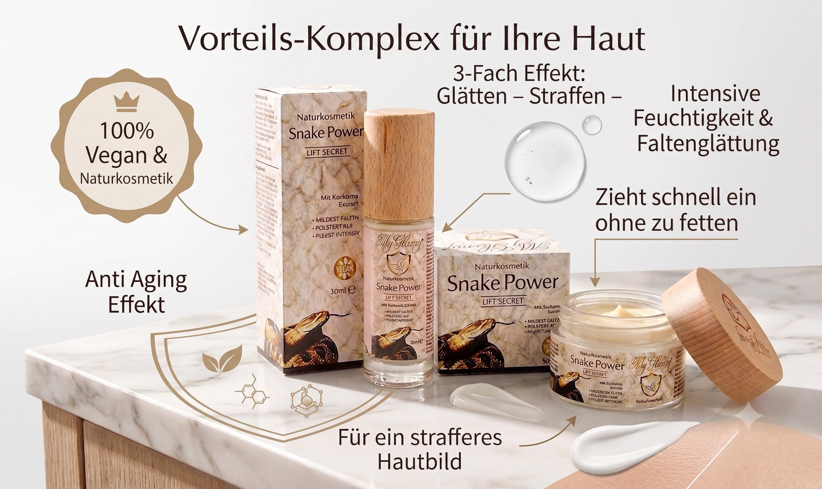 MyGlamy Naturkosmetik Hyaluron Creme Snake Power LIFT 50ml Creme mit 4% Schlangengift Kurkuma Hyaluronsäure